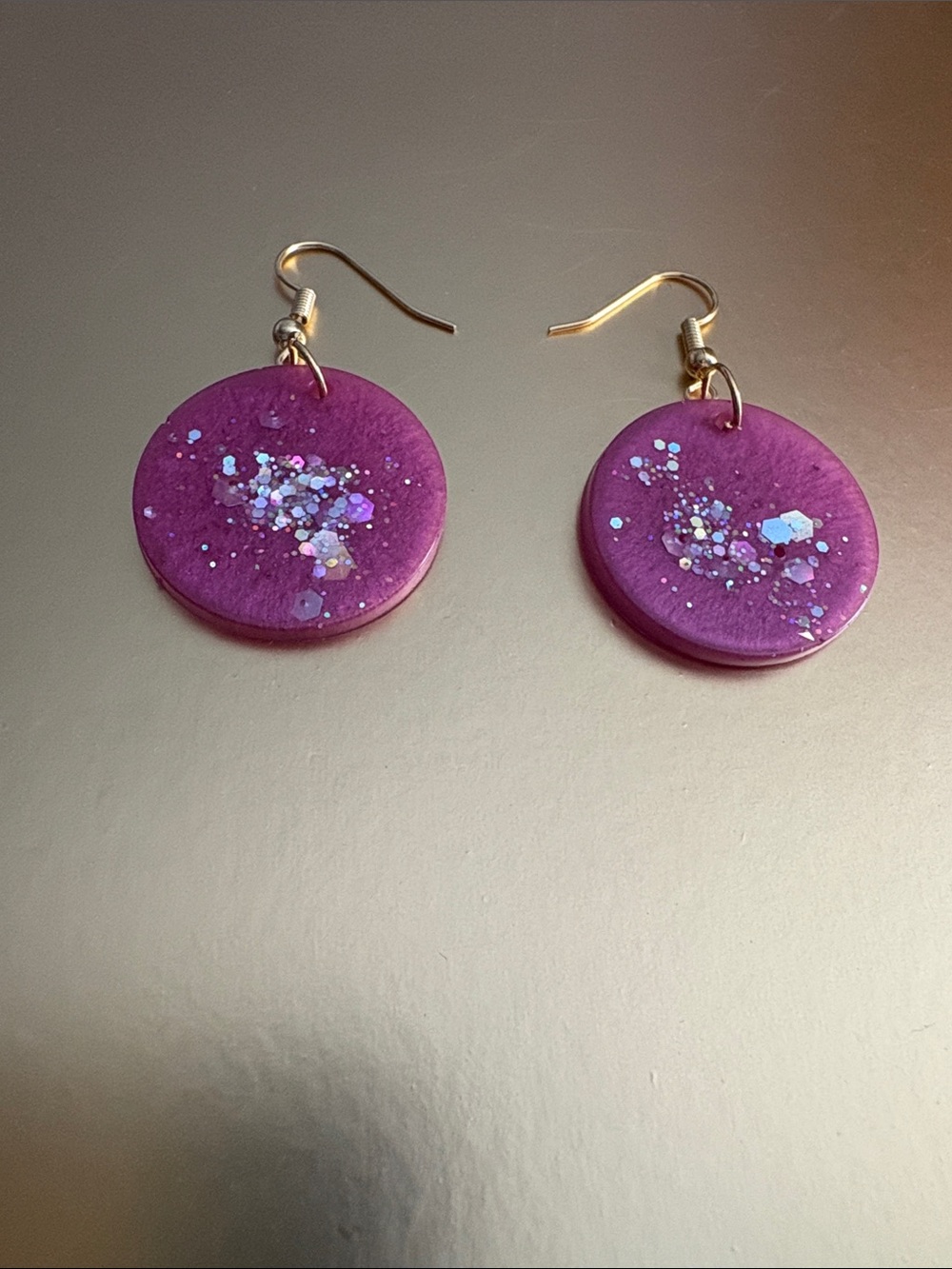 Emmy’s Creations Hand Crafted Purple Glitter Disc Drop Earrings